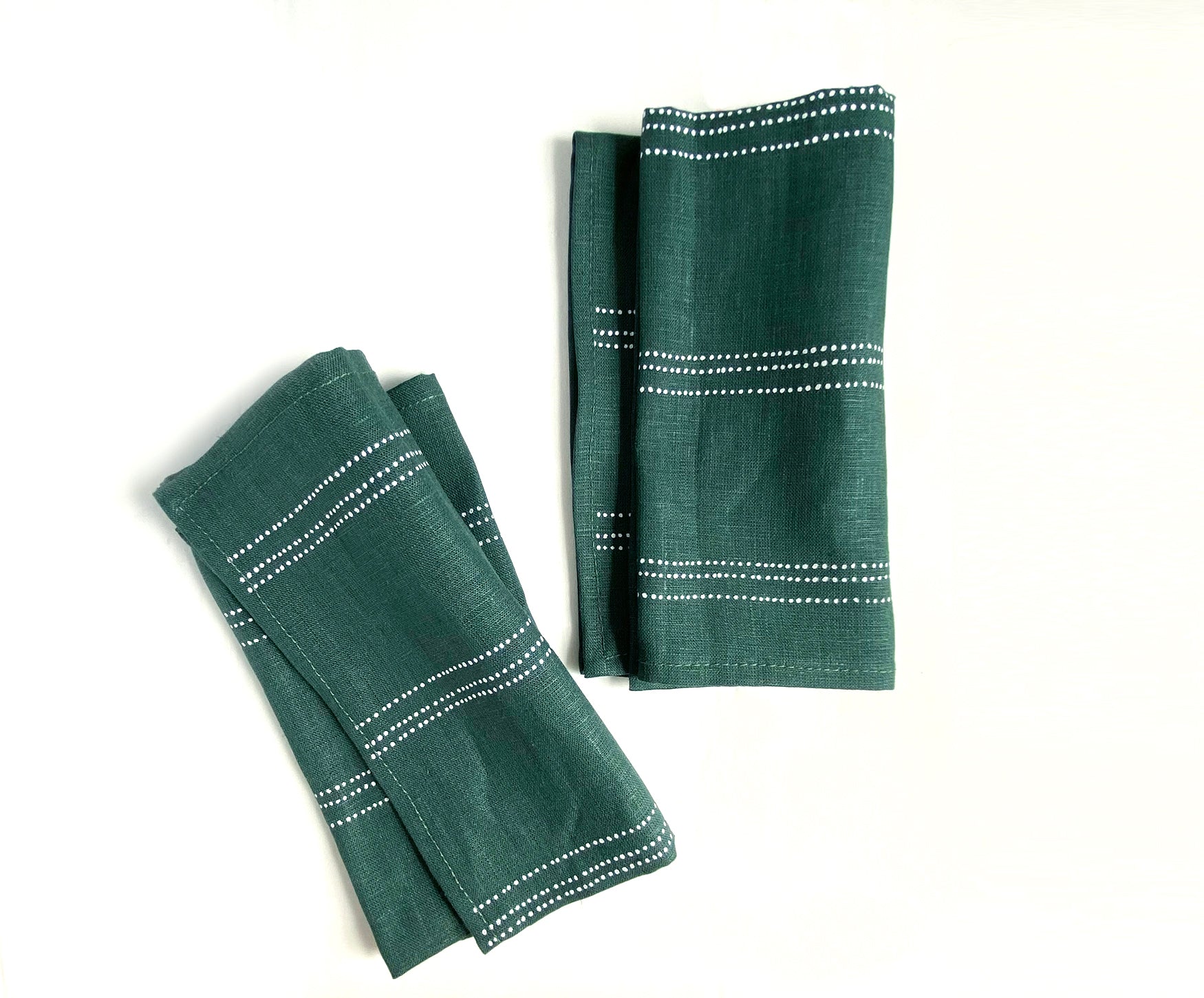 Green dots Linen Napkins - Deep green- Set of 2