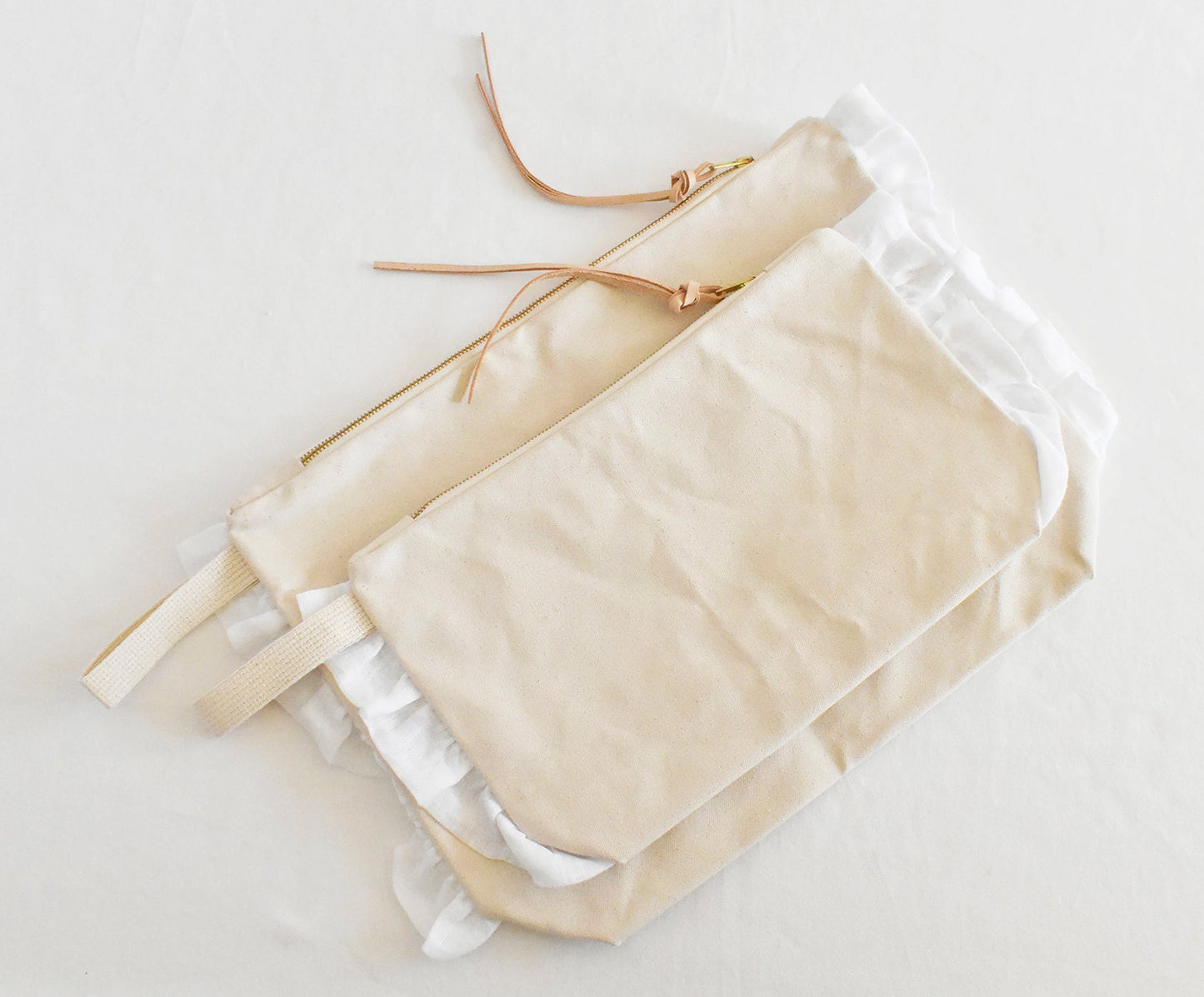 Cotton Zipper Pouch- Tan Leather Pull