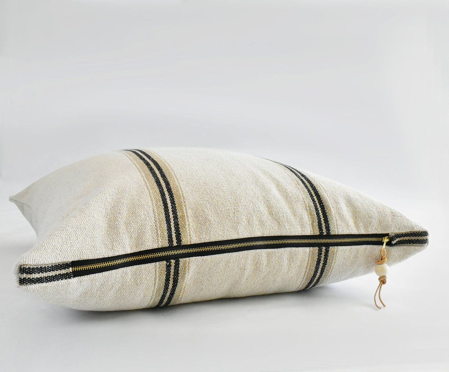 French Cotton Pillow with Black Stripes