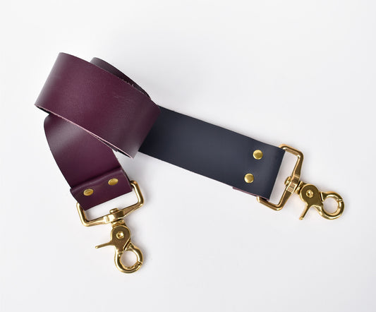 Leather Bag Strap- Reversible Cherry & Navy