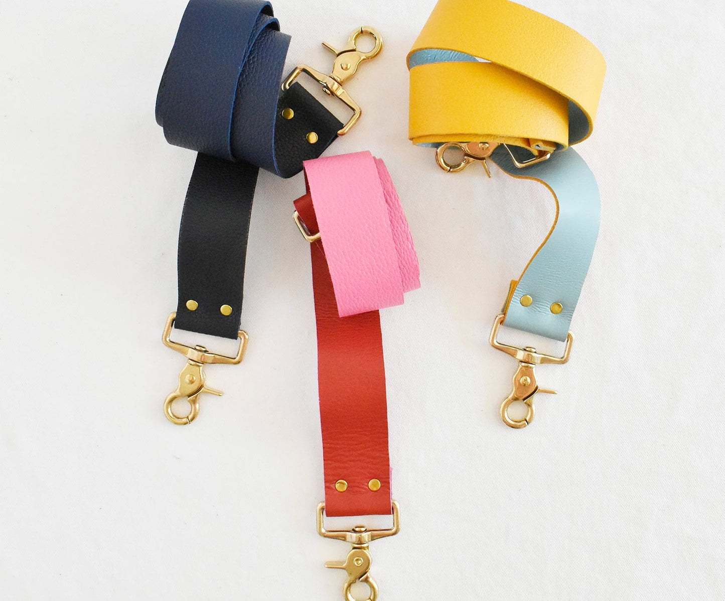 Leather Bag Strap- Reversible Mustard & Turquoise