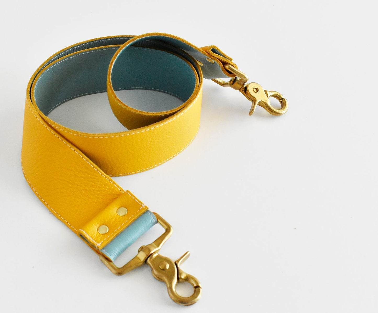 Leather Bag Strap- Reversible Mustard & Turquoise