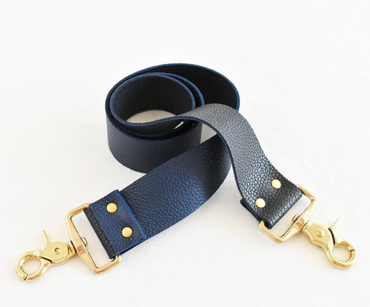 Leather Bag Strap- Reversible Navy & Black