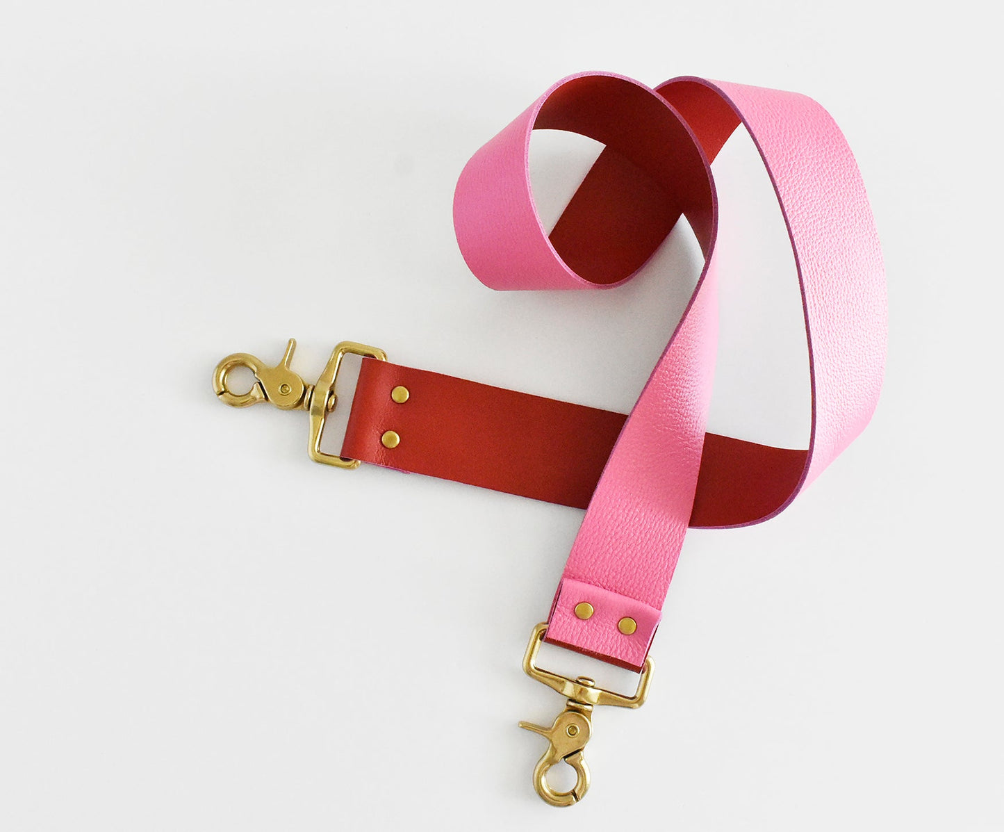 Leather Bag Strap- Reversible Pink & Red