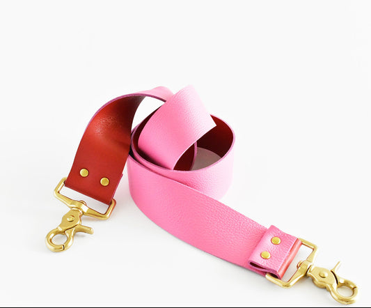 Leather Bag Strap- Reversible Pink-Red