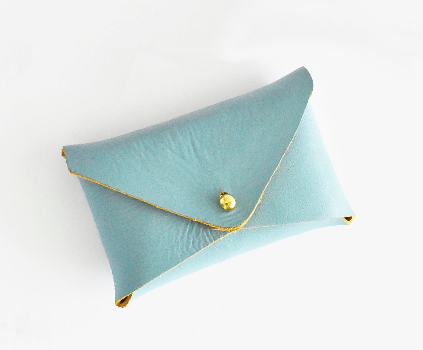 Leather Card Holder- Turquoise & Mustard Inside