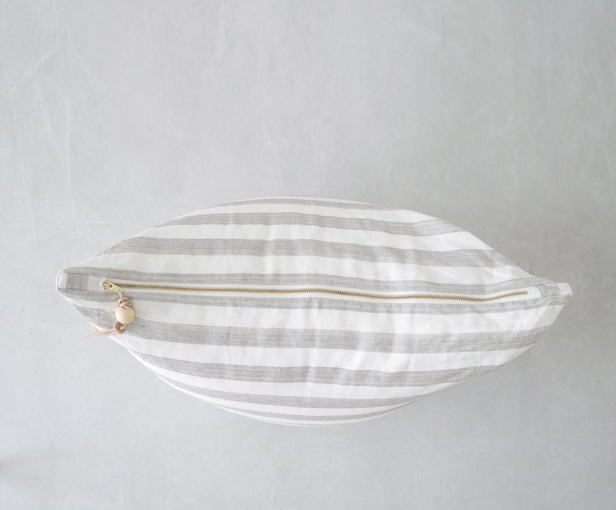 Linen floor pillow. Ivory and oatmeal stripes – celina mancurti