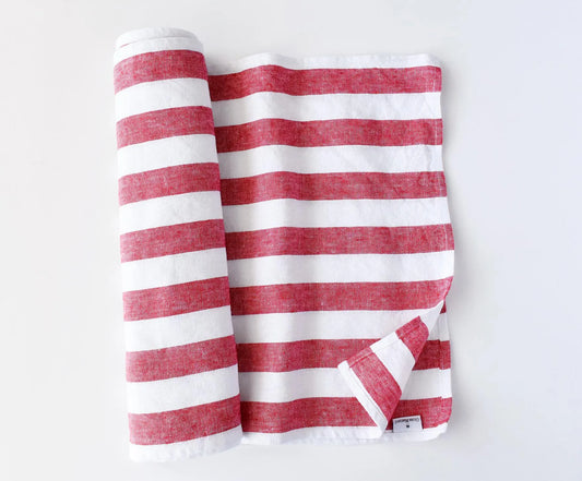 Red & White Striped Linen Table Runner