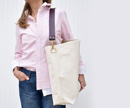 Tote Bag with Leather Strap - Cherry