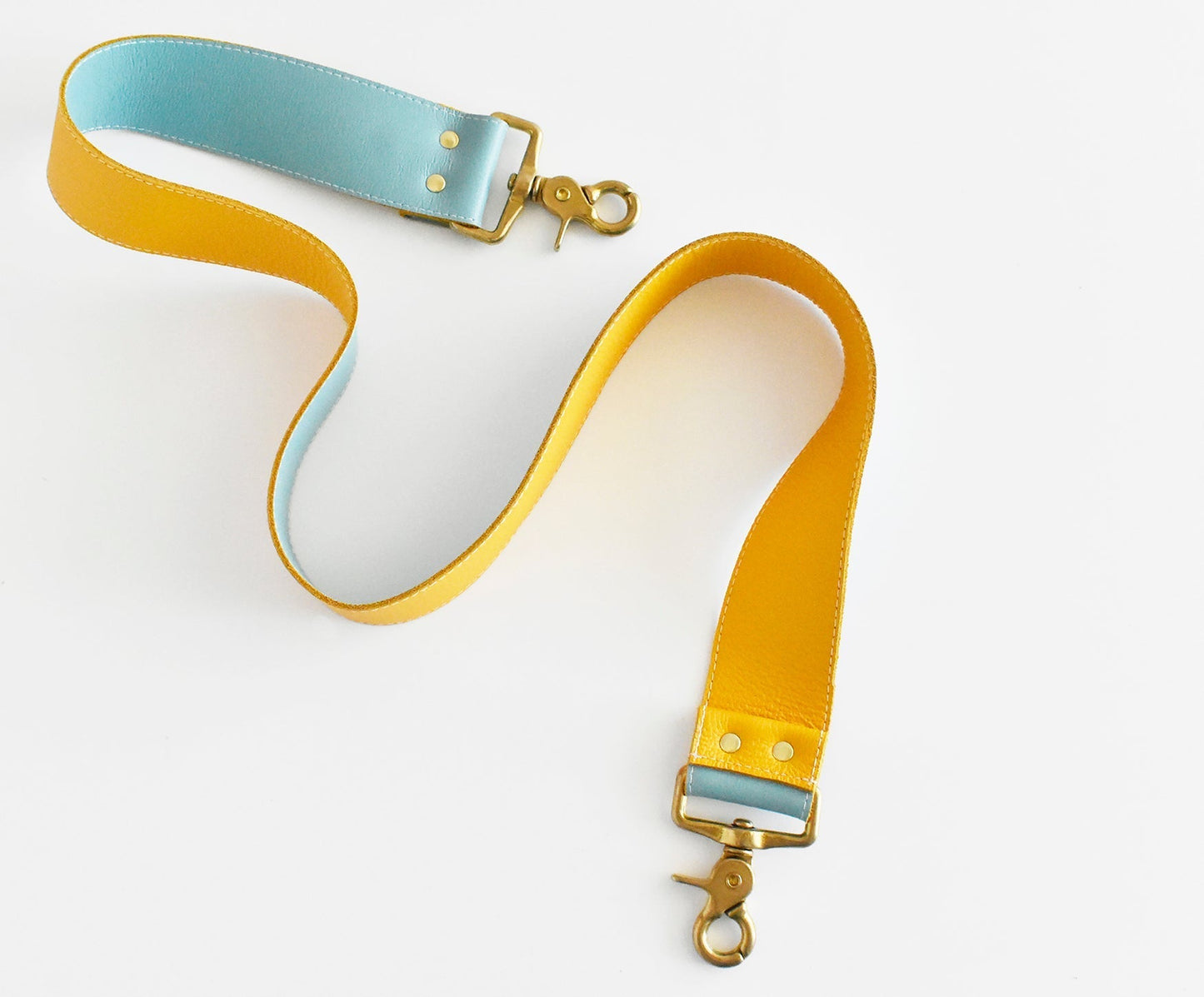 Tote Bag with Leather Strap- Mustard & Turquoise