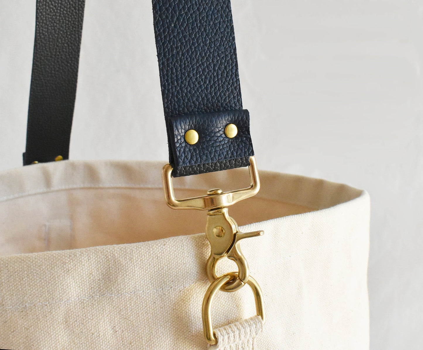 Tote Bag with Leather Strap- Navy & Black