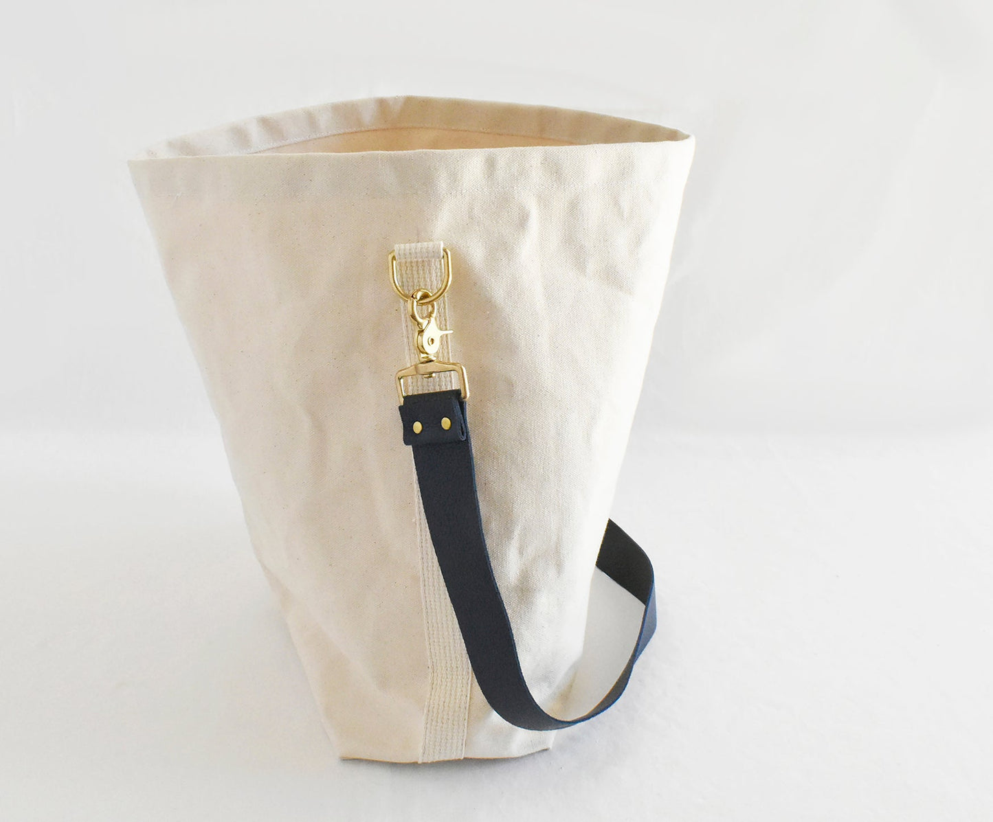 Tote Bag with Leather Strap- Navy & Black