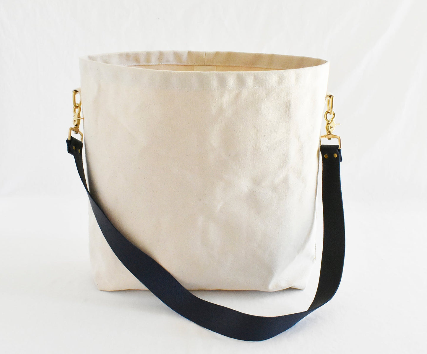 Tote Bag with Leather Strap- Navy & Black