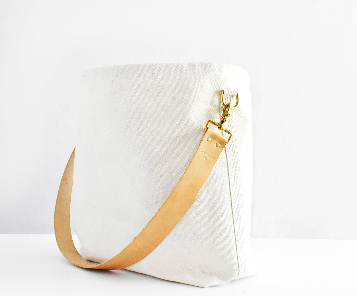 Tote Bag with Leather Strap - Tan