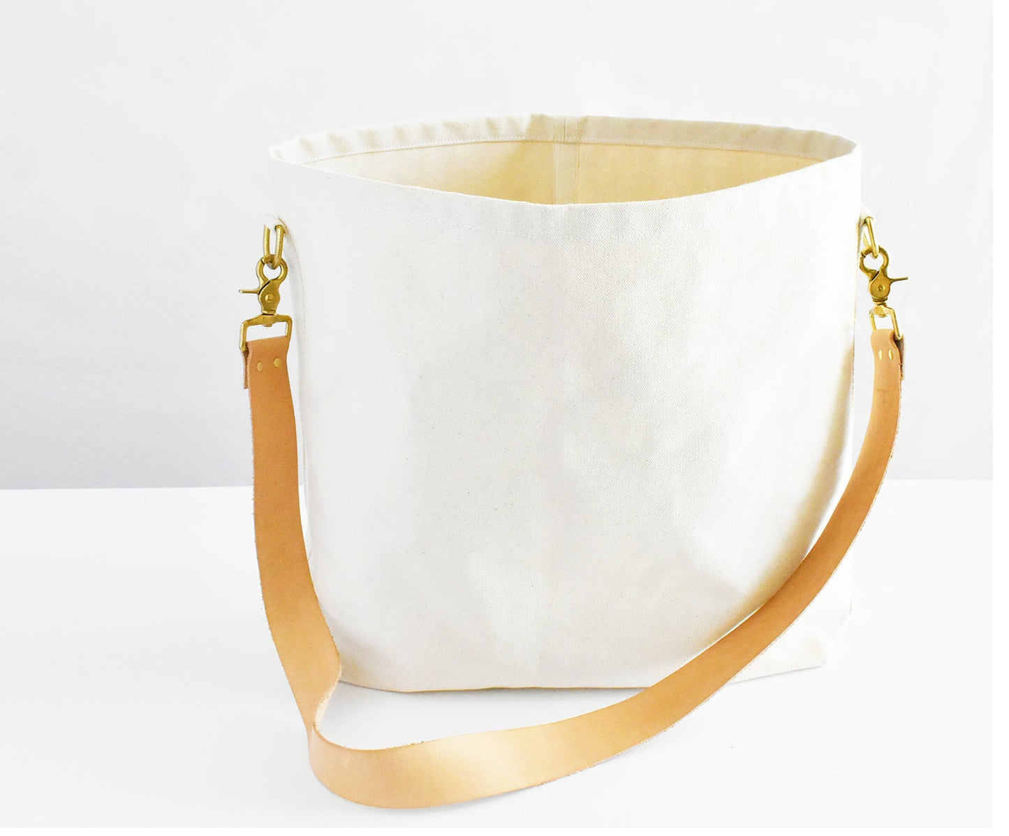 Tote Bag with Leather Strap - Tan