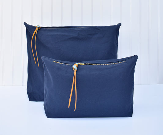 Zipper Pouch- Navy Canvas Prewashed